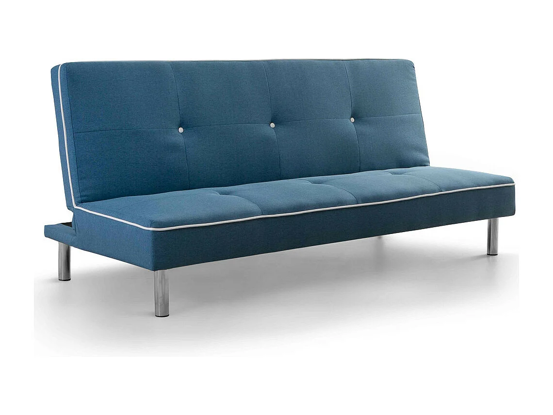 Sofá cama clic clac de 87x190x88 cm de tela en color azul y patas de metal plateadas Sol