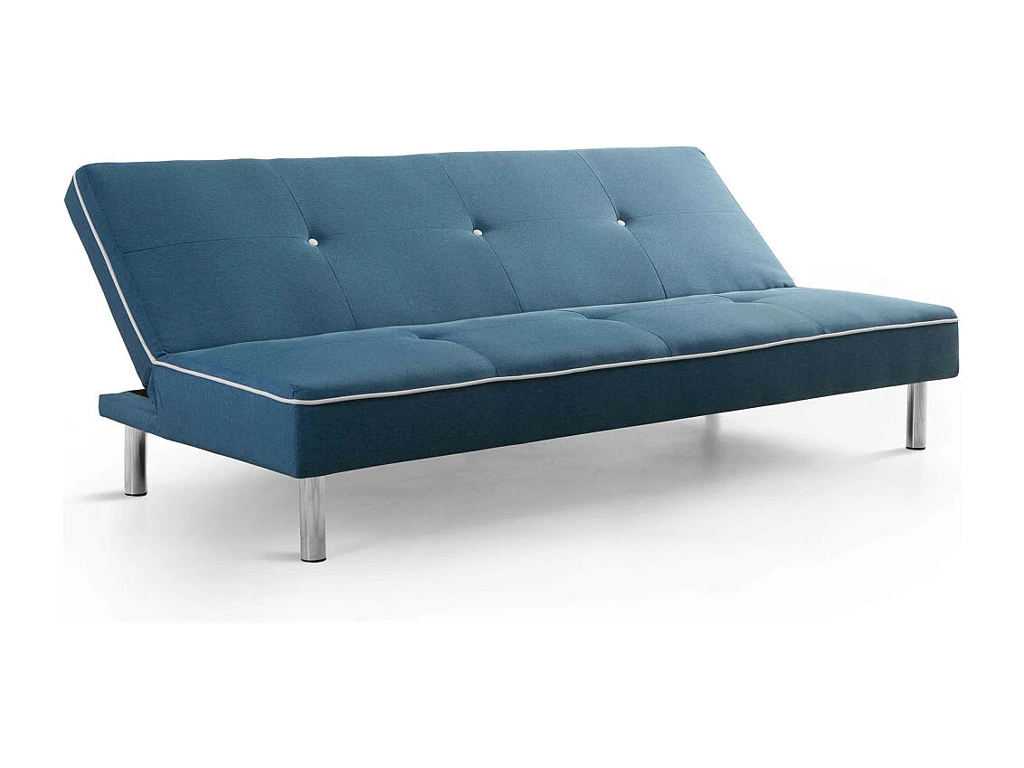 Sofá cama clic clac de 87x190x88 cm de tela en color azul y patas de metal plateadas Sol