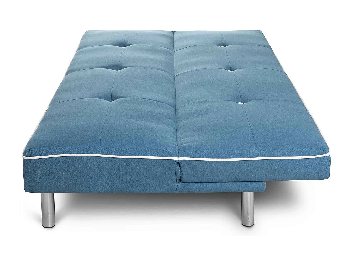 Sofá cama clic clac de 87x190x88 cm de tela en color azul y patas de metal plateadas Sol