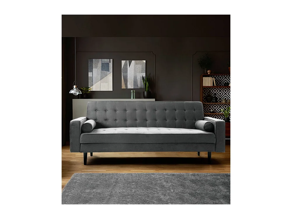 Sofá cama de 3 plazas de 100x210x89 cm de terciopelo en color gris y patas negras Green