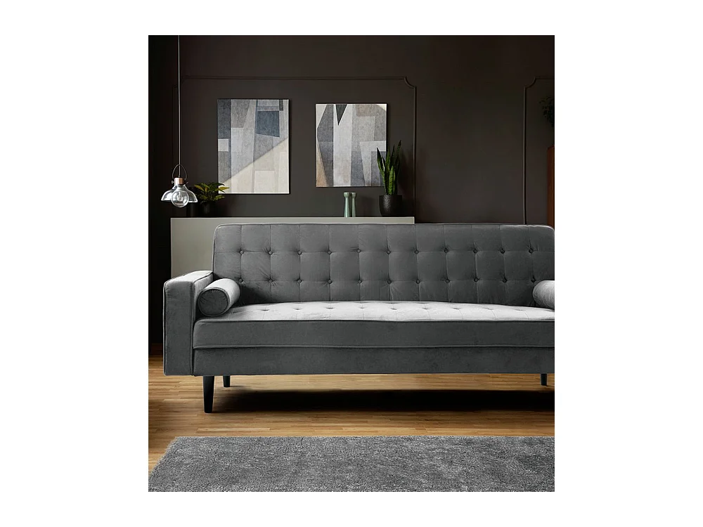 Sofá cama de 3 plazas de 100x210x89 cm de terciopelo en color gris y patas negras Green