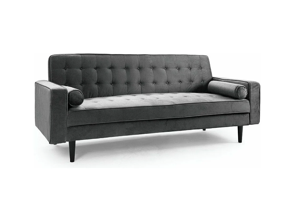 Sofá cama de 3 plazas de 100x210x89 cm de terciopelo en color gris y patas negras Green