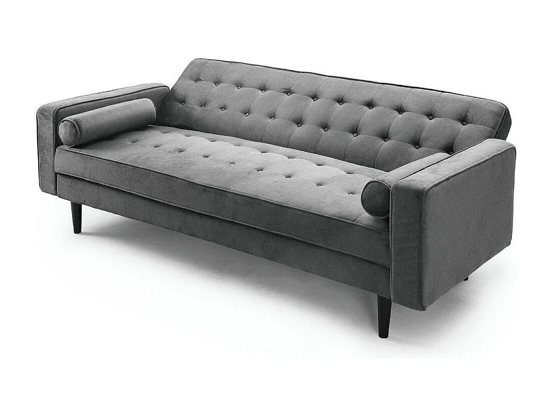 Sofá cama de 3 plazas de 100x210x89 cm de terciopelo en color gris y patas negras Green