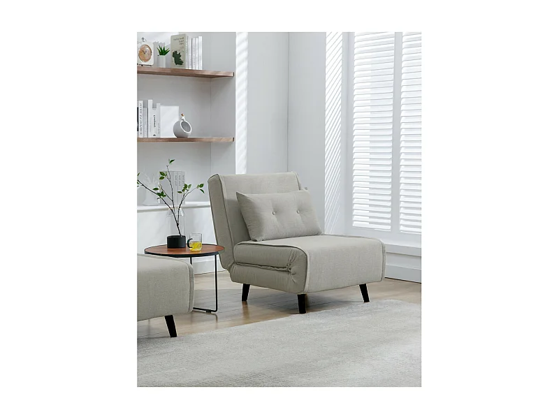 Sofá convertible en cama Pegaso abertura rápida de 1 plaza de tela en beige y patas  altas negras