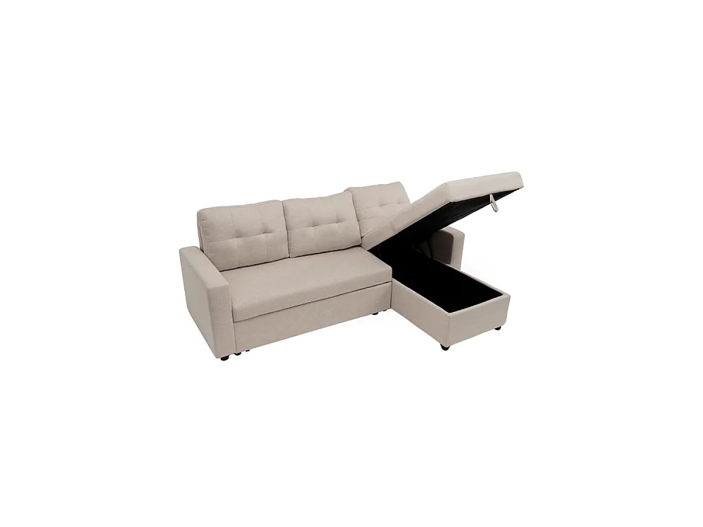 Sofá chaise longue reversible de 3 plazas de 90x229x148 cm de tela beige y arcón Clony II