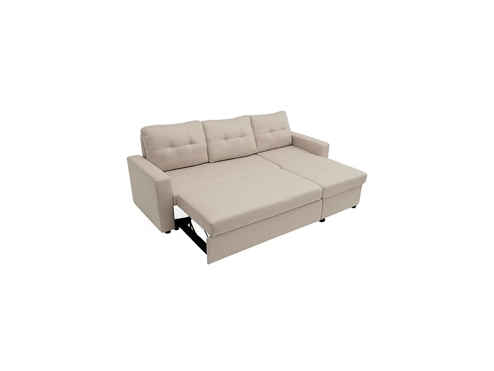 Sofá chaise longue reversible de 3 plazas de 90x229x148 cm de tela beige y arcón Clony II
