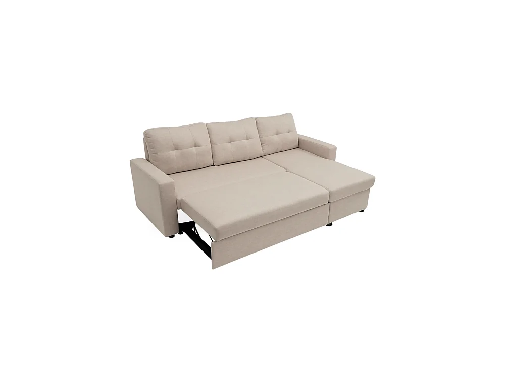 Sofá chaise longue reversible de 3 plazas de 90x229x148 cm de tela beige y arcón Clony II
