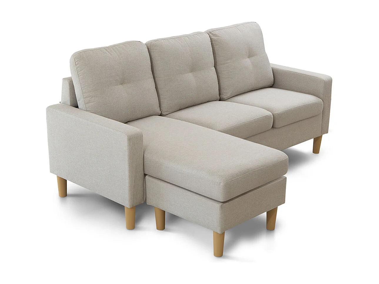 Sofá chaise longue de 87x184x74 cm de tela en color beige y patas de imitación madera en beige Clin