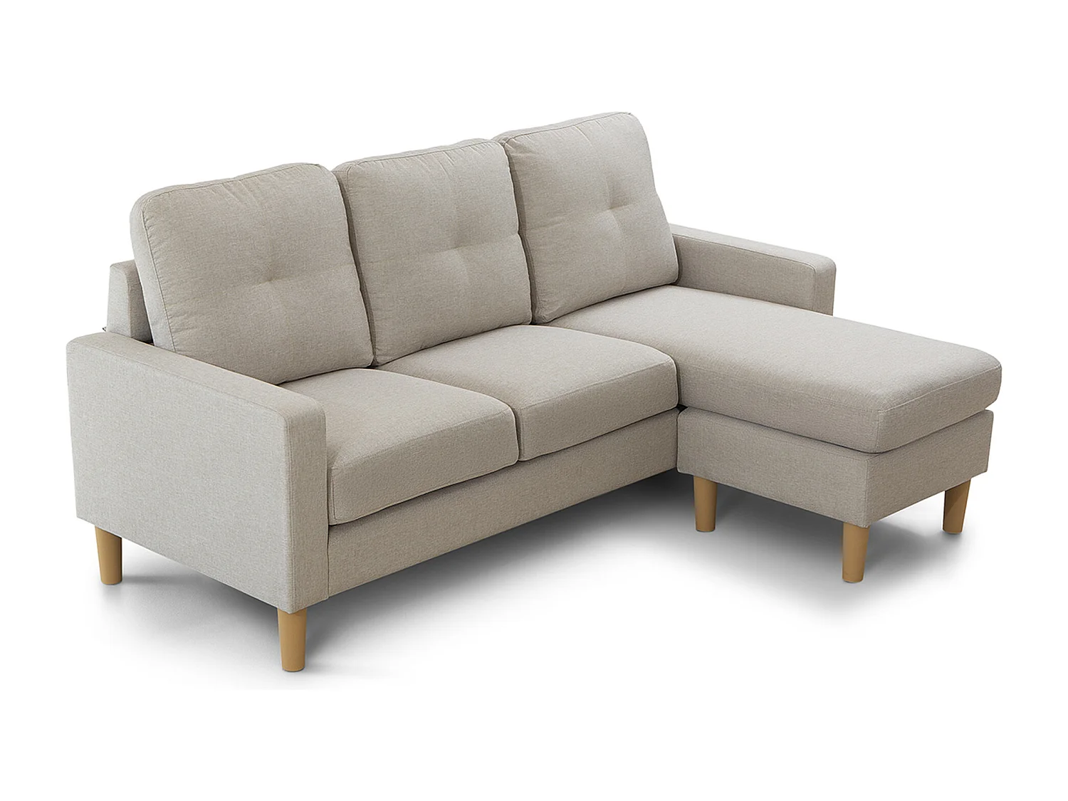 Sofá chaise longue de 87x184x74 cm de tela en color beige y patas de imitación madera en beige Clin