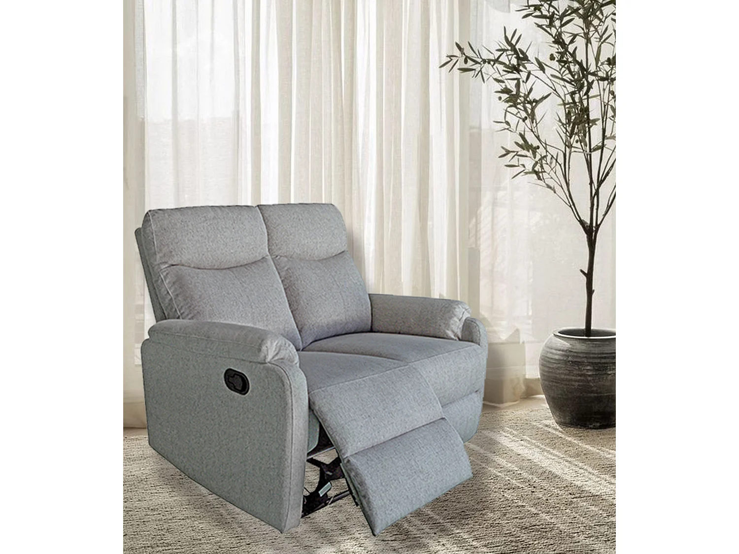 Sofá relax de 2 plazas de 101x126x95 cm de tela en color gris con reclinación manual Zar