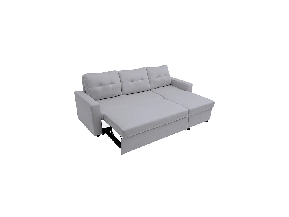 Sofá chaise longue reversible de 3 plazas de 90x229x148 cm de tela gris y arcón Clony II