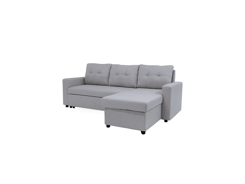 Sofá Chaise Longue reversible de 3 plazas de 90x229x148 cm de tela gris y arcón Clony II