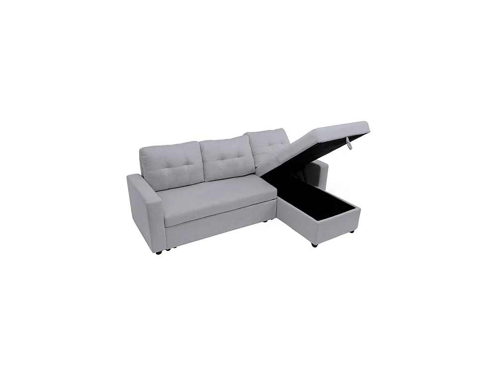 Sofá Chaise Longue reversible de 3 plazas de 90x229x148 cm de tela gris y arcón Clony II