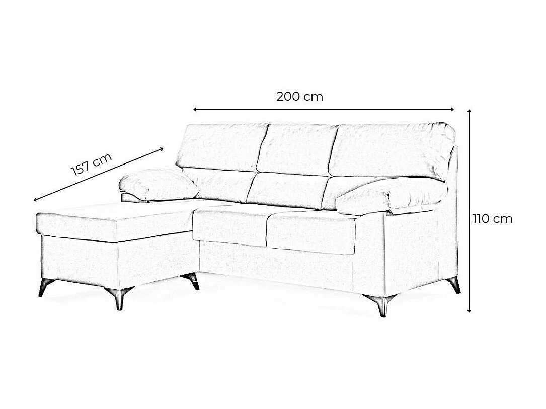 Sofá Chaise Longue de 100x200x157 cm de tela en color gris y patas en color negro Hilton