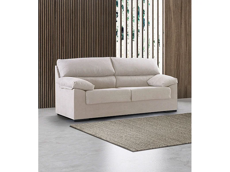 Sofá de 3 plazas de 180x97x85 cm de tela de microfibra antimanchas en color beige Denver