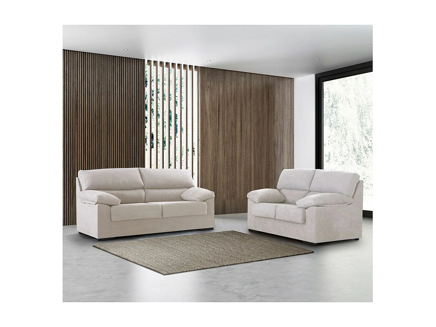 Sofá de 3 plazas de 180x97x85 cm de tela de microfibra antimanchas en color beige Denver