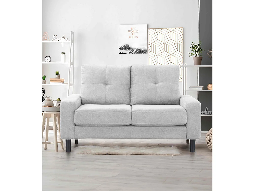Sofá de 2 plazas de 96x145x78 cm de tela en color gris claro con patas negras Brooklyn