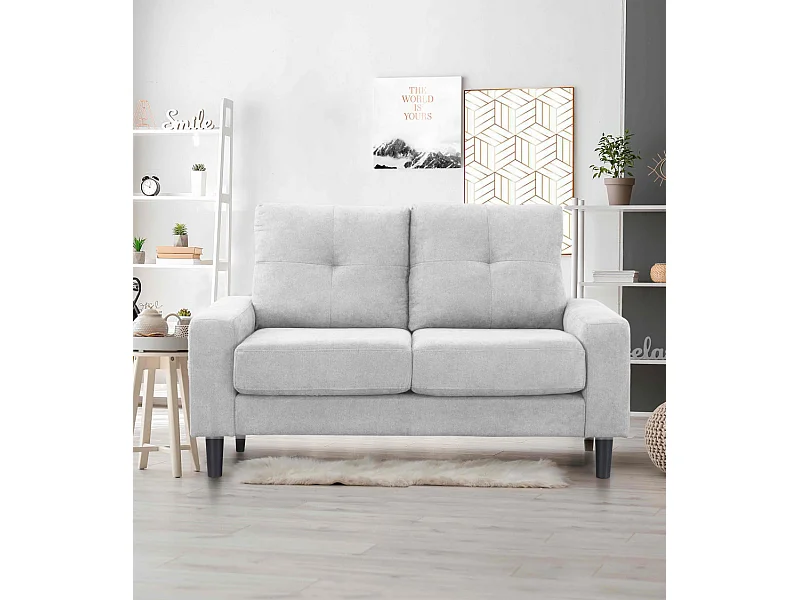 Sofá de 2 plazas de 96x145x78 cm de tela en color gris claro con patas negras Brooklyn