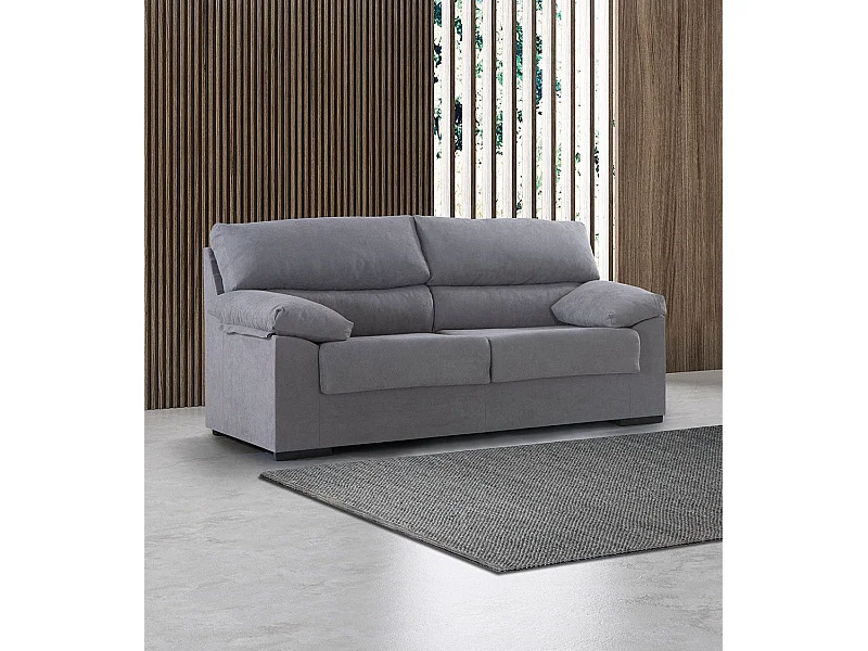 Sofá de 3 plazas de 180x97x85 cm de tela de microfibra antimanchas en gris claro Denver