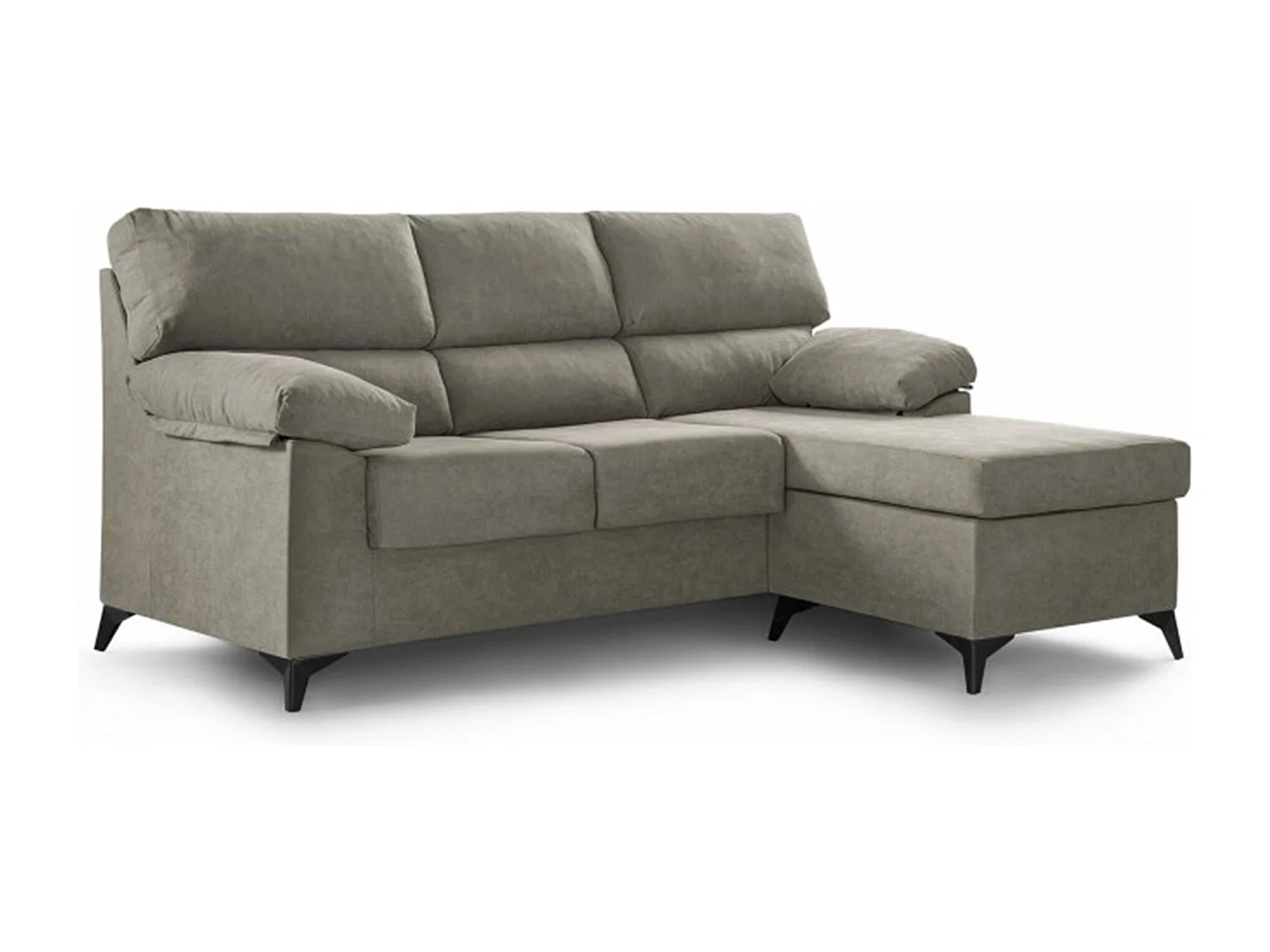 Sofá Chaise Longue de 100x241x157 cm de tela beige tostado y patas en color negro Hilton