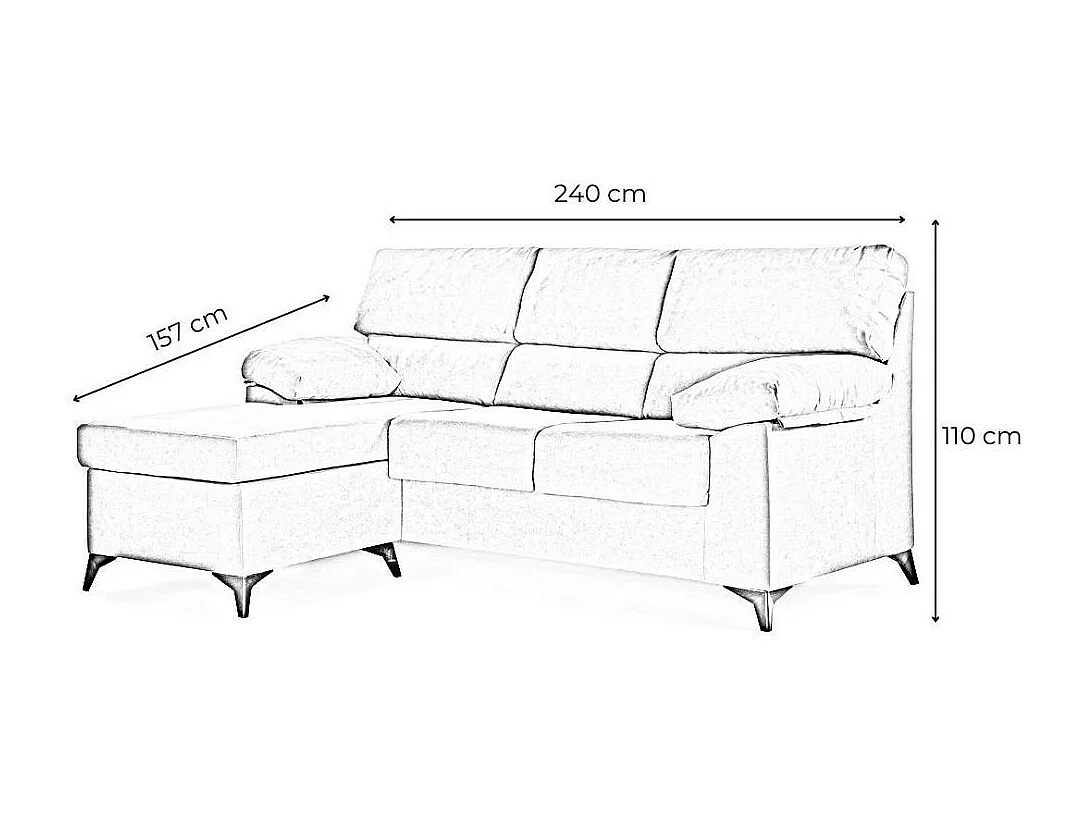 Sofá Chaise Longue de 100x241x157 cm de tela beige tostado y patas en color negro Hilton
