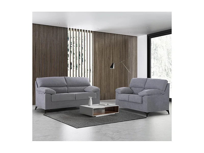 Sofá de 2 plazas de 140x110x85 cm de tela de microfibra en gris y patas negras Hilton