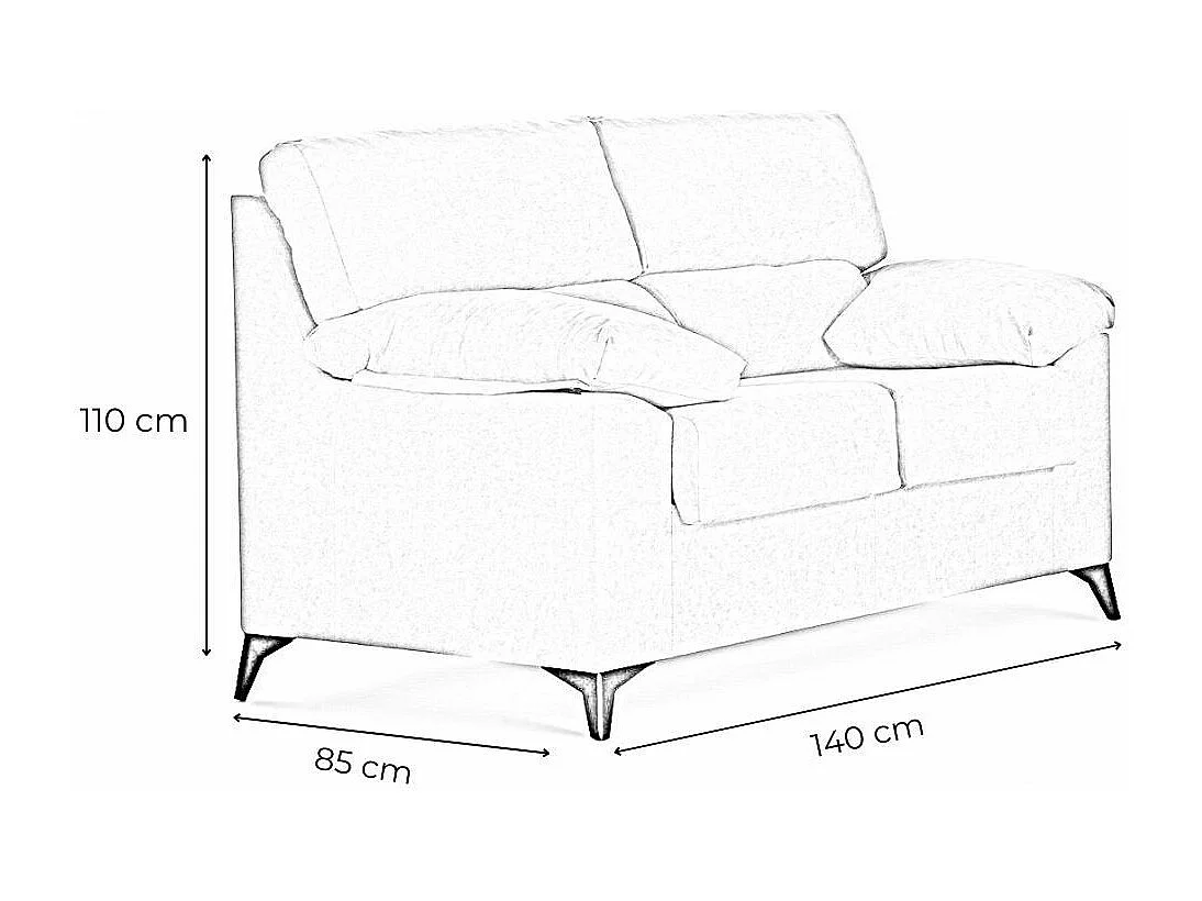 Sofá de 2 plazas de 140x110x85 cm de tela de microfibra en gris y patas negras Hilton