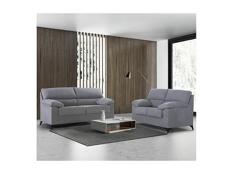 Sofá de 3 plazas de 180x110x85 cm de tela de microfibra en gris y patas negras Hilton