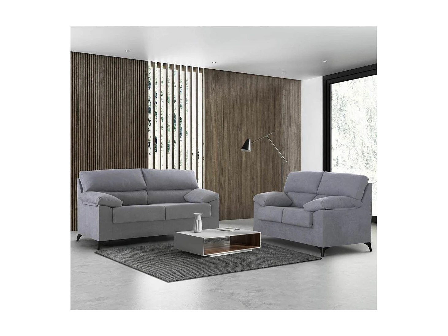 Sofá de 3 plazas de 180x110x85 cm de tela de microfibra en gris y patas negras Hilton