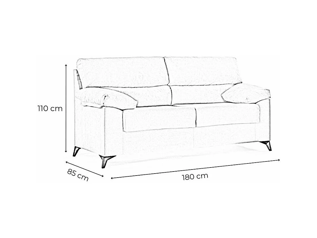 Sofá de 3 plazas de 180x110x85 cm de tela de microfibra en gris y patas negras Hilton