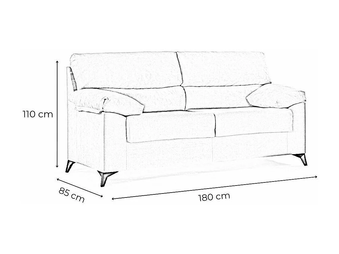 Sofá de 3 plazas de 180x110x85 cm de tela de microfibra en gris y patas negras Hilton