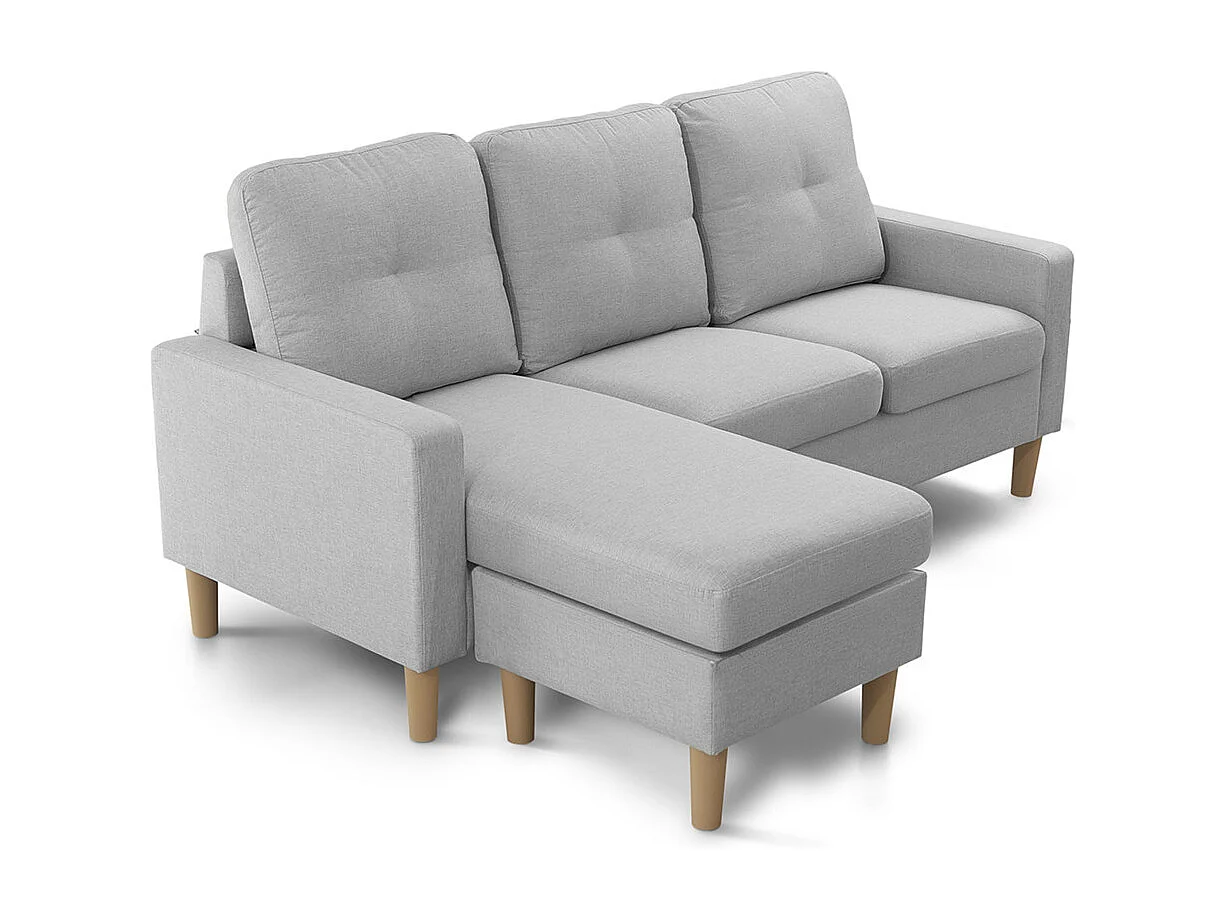 Sofá chaise longue de 87x184x74 cm de tela en color gris y patas de imitación madera en beige Clin