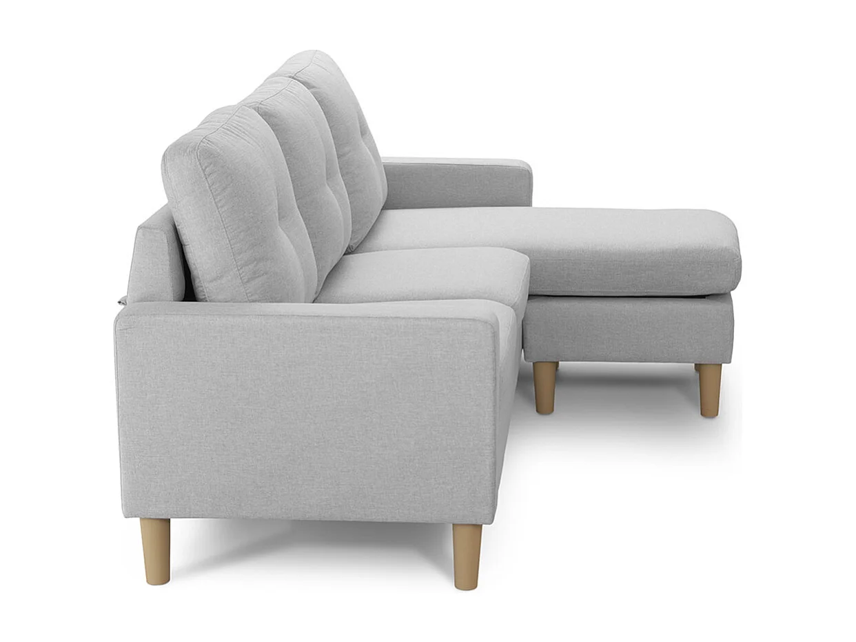 Sofá chaise longue de 87x184x74 cm de tela en color gris y patas de imitación madera en beige Clin