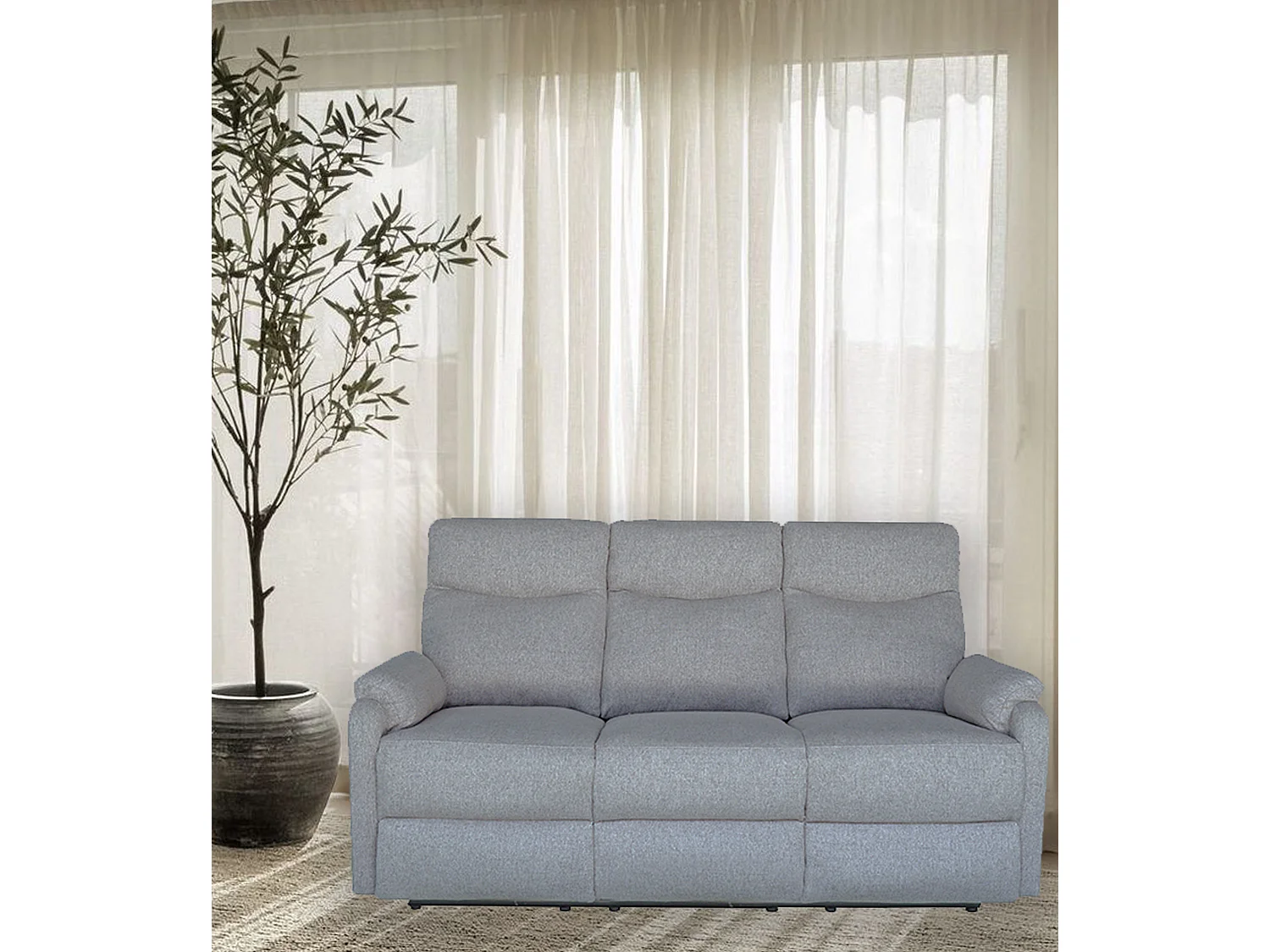 Sofá relax de 3 plazas de 101x179x95 cm de tela en color gris con reclinación manual Zar