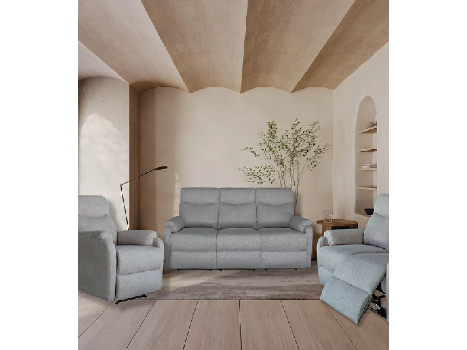 Sofá relax de 3 plazas de 101x179x95 cm de tela en color gris con reclinación manual Zar