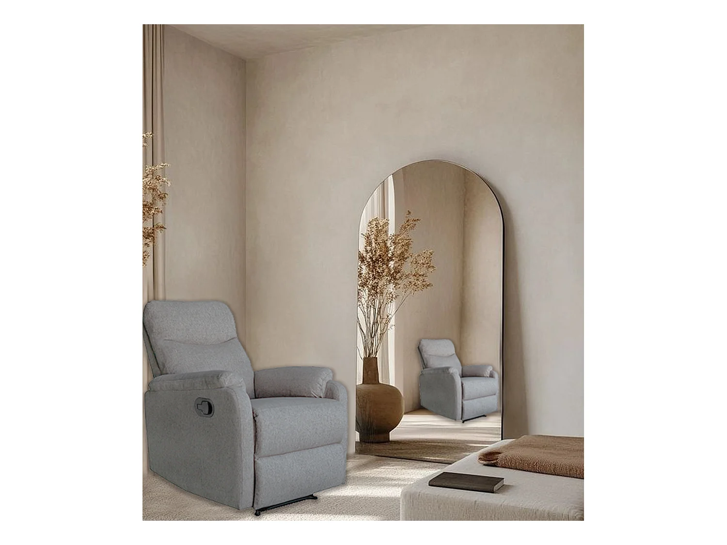 Sillón relax de 101x73x95 cm de tela en color gris con reclinación manual por palanca Zar