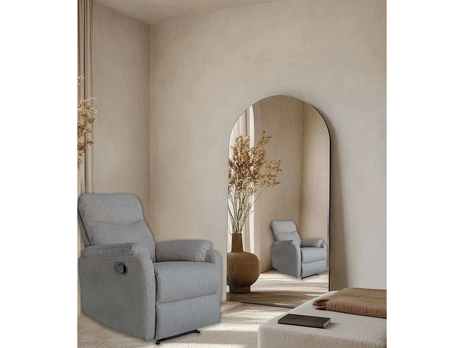 Sillón relax de 101x73x95 cm de tela en color gris con reclinación manual por palanca Zar