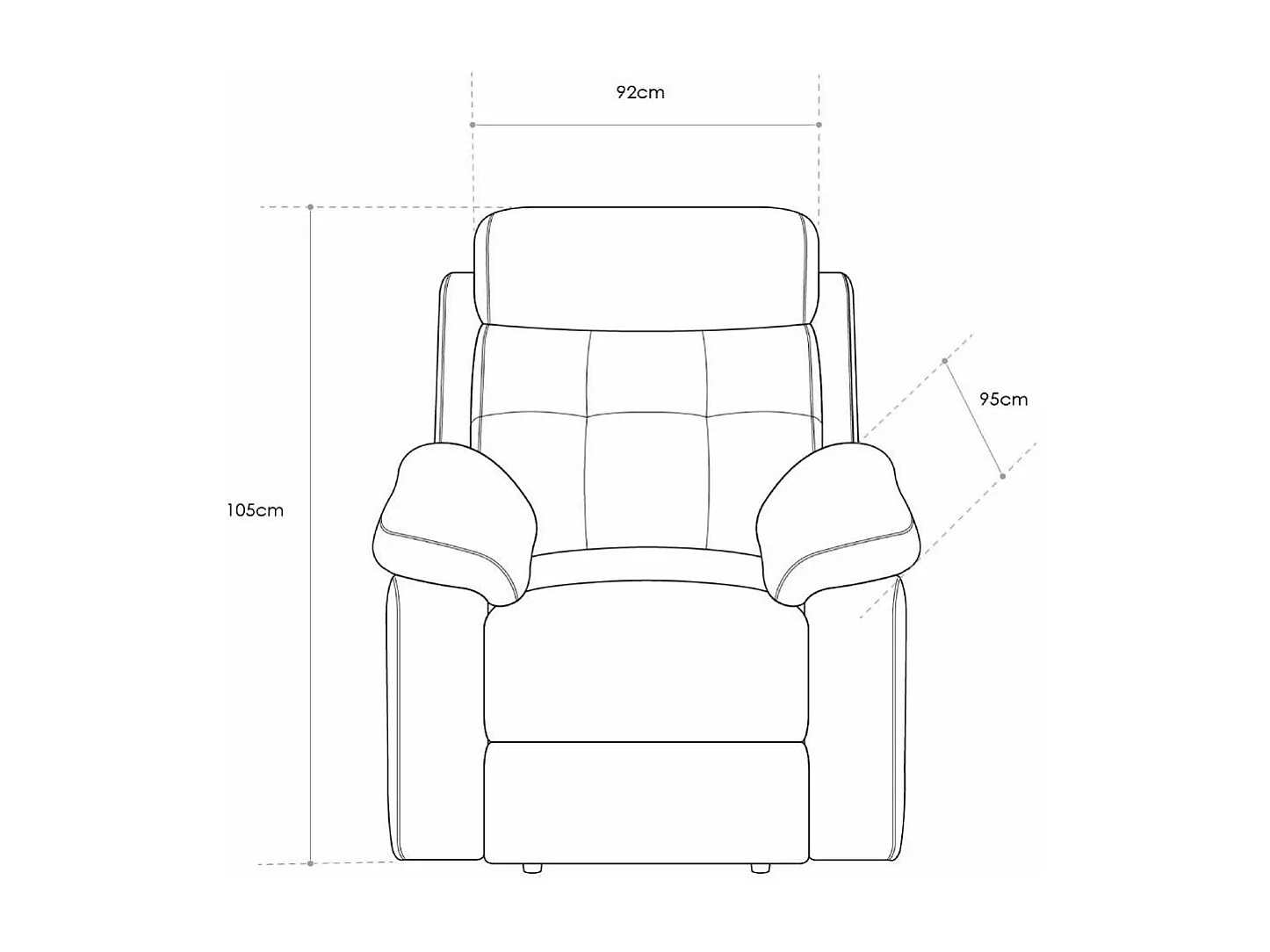 Sillón relax de 105x92x95 cm de terciopelo en color marrón con sistema manual Adela