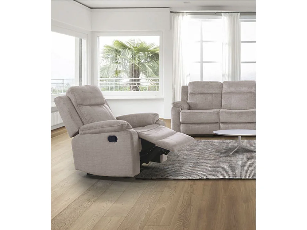 Sillón relax reclinable manual de 98x86x92 cm ergonómico de tela en color beige Reimon