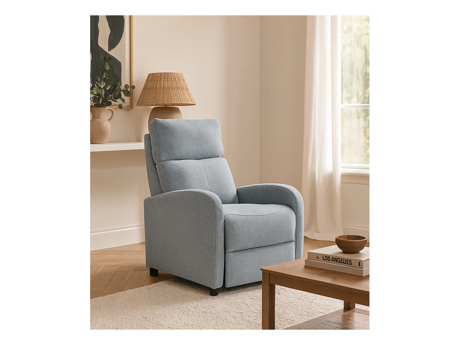 Sillón relax reclinable manual de 106x67x78 cm de tela en color gris y patas negras Nexus