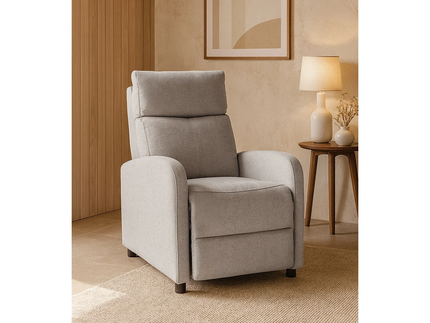 Sillón relax reclinable manual de 100-106x67x78 cm de tela en color beige Nexus