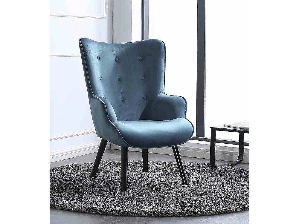 Butaca de 95x71x75 cm con reposabrazos en color turquesa y patas de madera negras Dakota