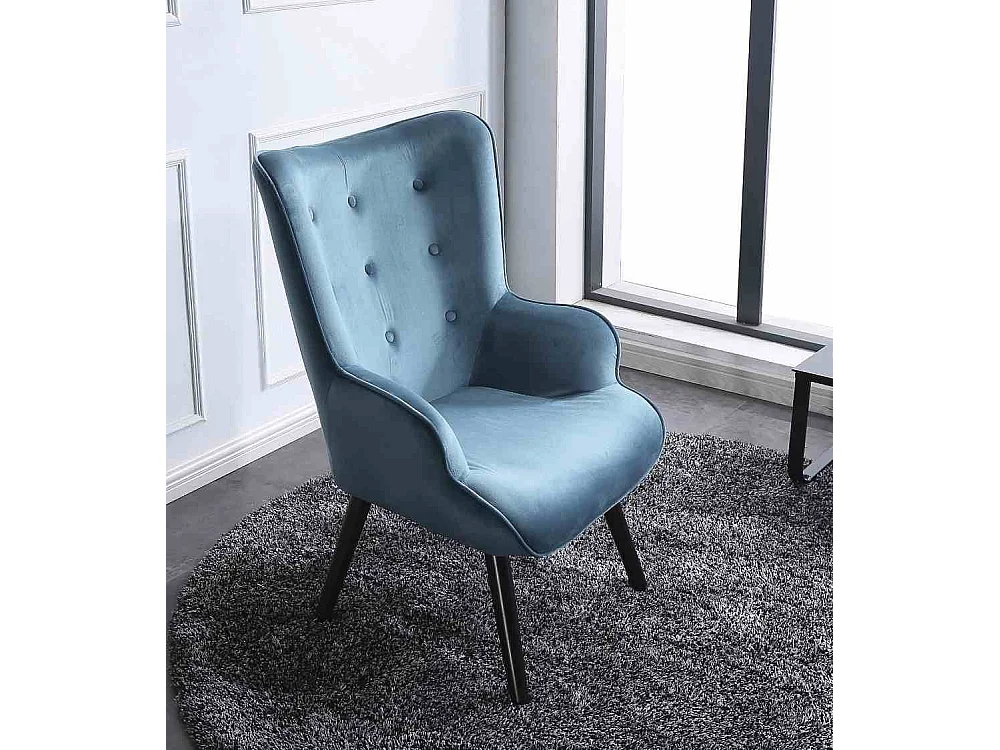 Butaca de 95x71x75 cm con reposabrazos en color turquesa y patas de madera negras Dakota