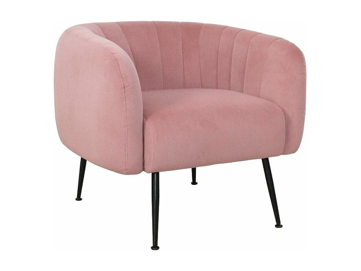 Butaca de 81x75x72 cm de terciopelo en color rosa y con patas metálicas negras Telma