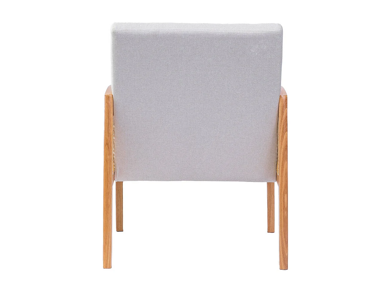 Butaca de de tela en color blanco y estructura de madera y ratán en color beige Cien