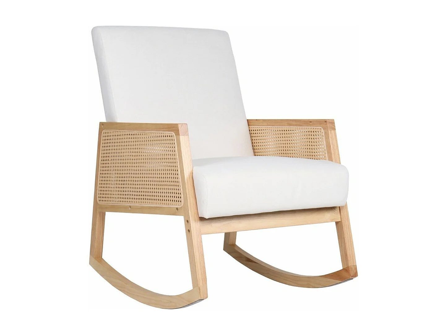 Butaca mecedora de 98x82x65 cm de estilo boho con estructura de madera y ratán Sofia