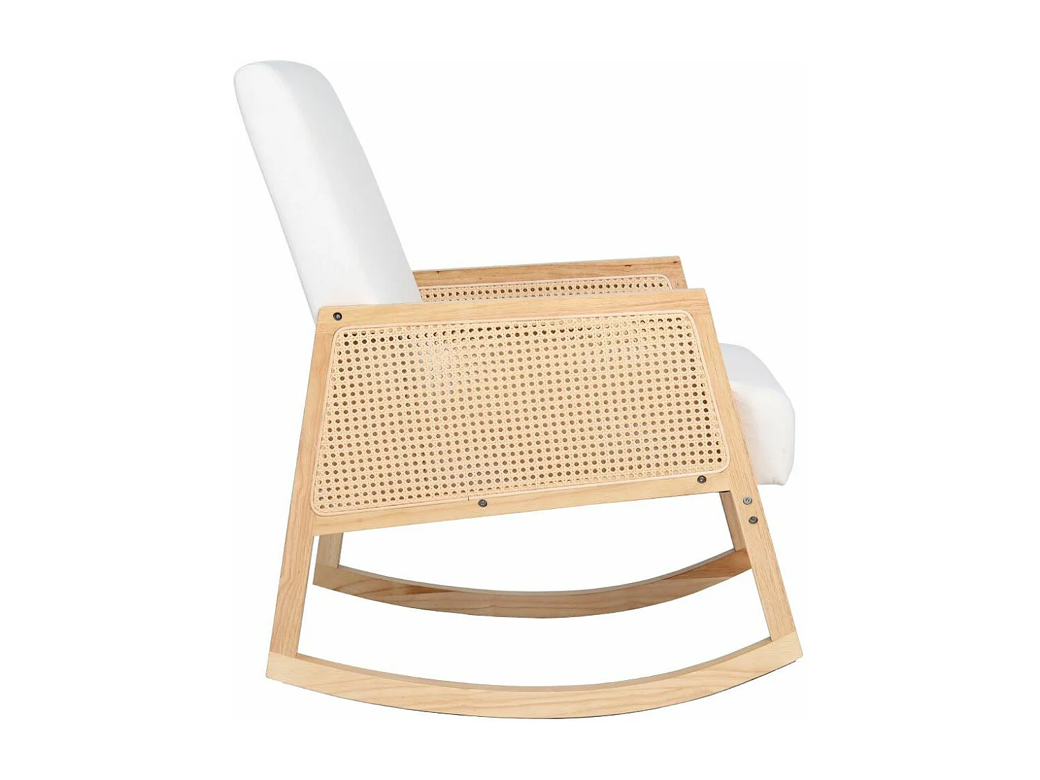 Butaca mecedora de 98x82x65 cm de estilo boho con estructura de madera y ratán Sofia