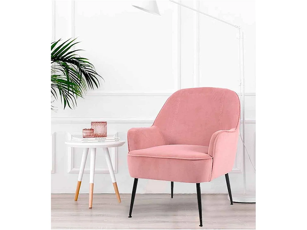 Butaca de 80x66x66 cm de tercipoelo con reposabrazos en color rosa y patas negras Amberes