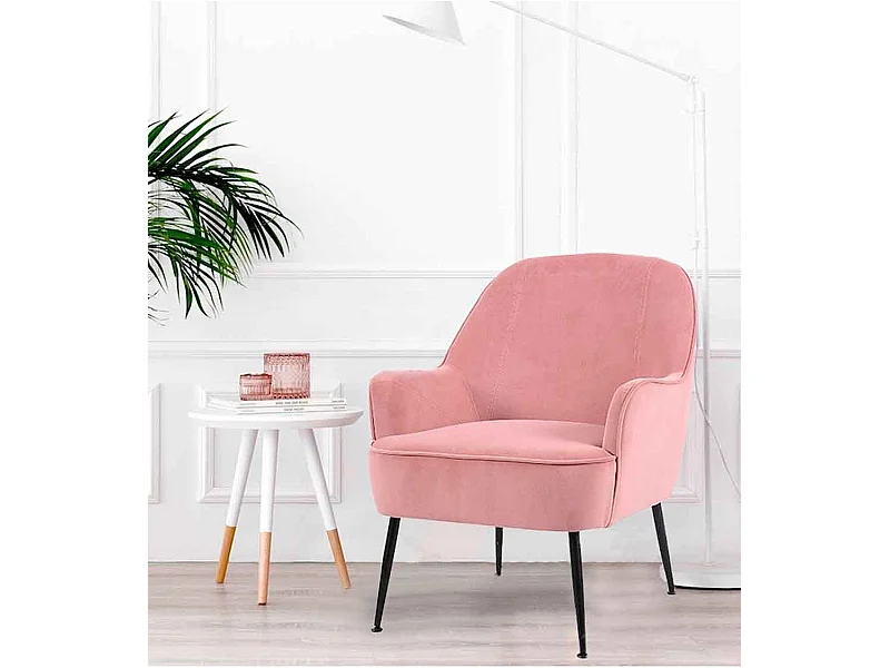 Butaca de 80x66x66 cm de tercipoelo con reposabrazos en color rosa y patas negras Amberes