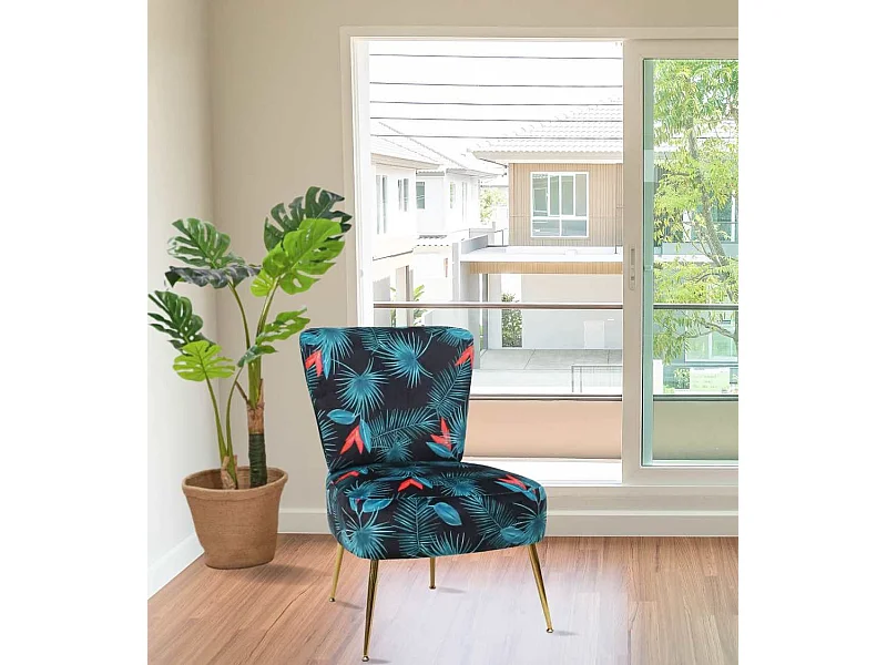 Butaca de salón descalzadora de 75x66x57 cm de tela en color azul y patas doradas Momoa